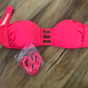 VS Hot Pink Strapless Caged-Front Bikini Top
